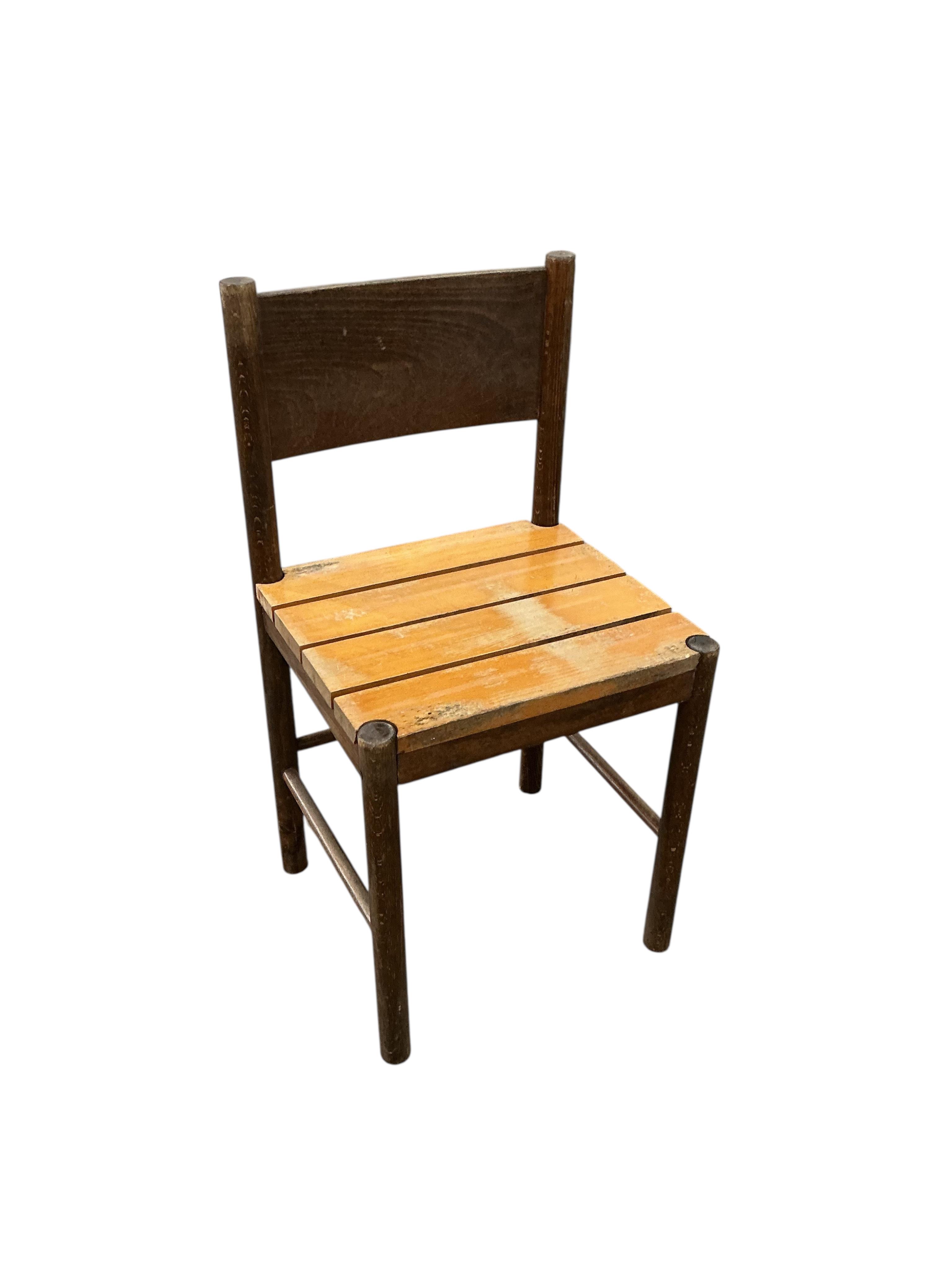 A set of nine 20th century beech dining chairs with slatted seats, width 41cm, depth 36cm, height 76cm